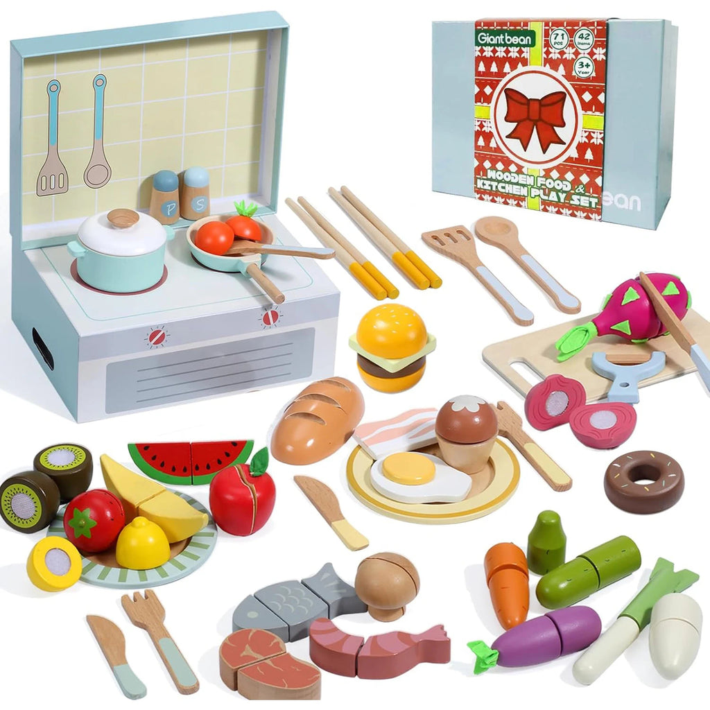 🍎 Wooden Play Food Set – 78PCS