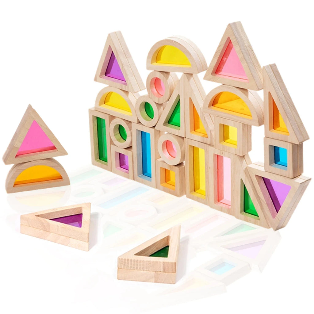 🌈 Montessori Rainbow Wooden Building Blocks