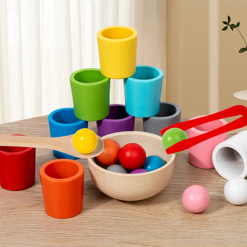 🌈 Montessori Wooden Color Sorting Cups