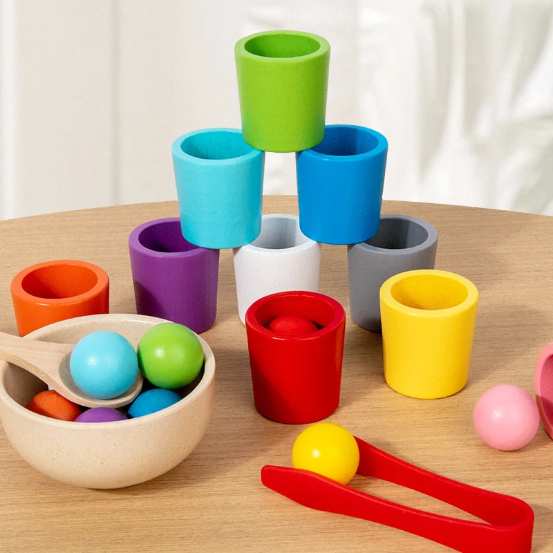 🌈 Montessori Wooden Color Sorting Cups