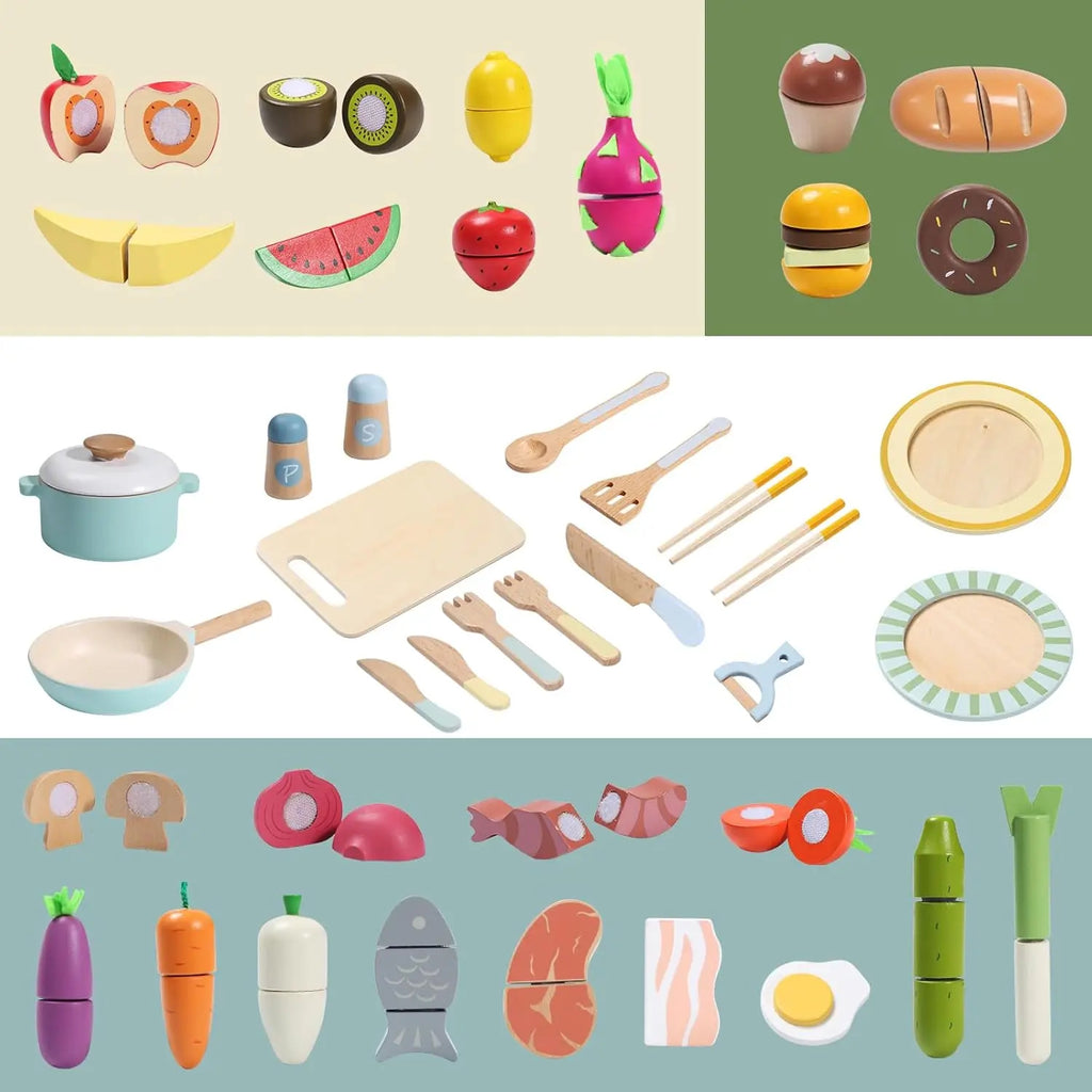 🍎 Wooden Play Food Set – 78PCS