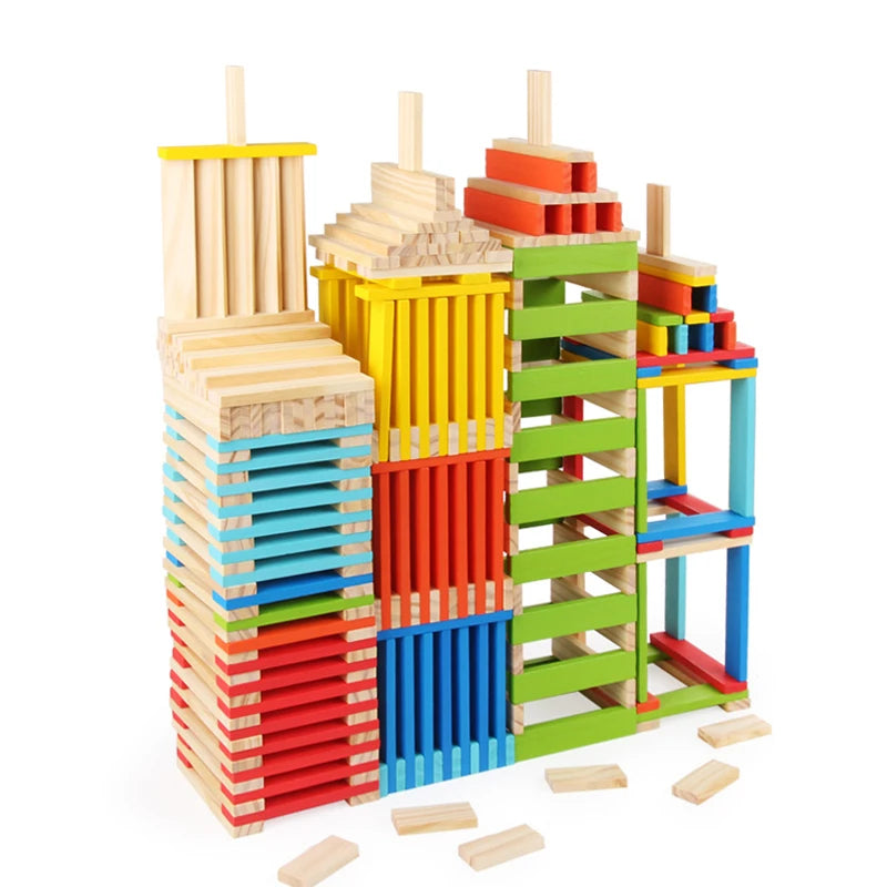🧩 100pcs DIY Wooden Colorful Building Blocks