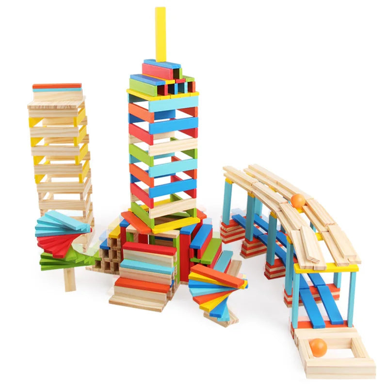 🧩 100pcs DIY Wooden Colorful Building Blocks