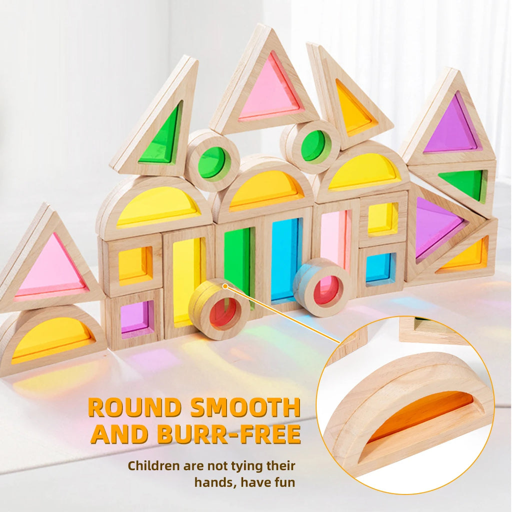 🌈 Montessori Rainbow Wooden Building Blocks