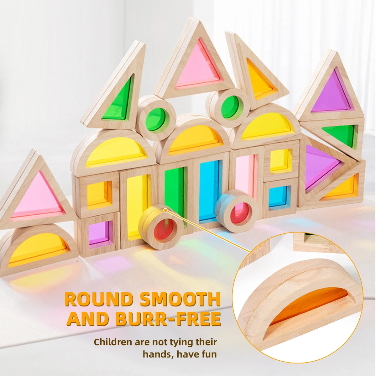 🌈 Montessori Rainbow Wooden Building Blocks