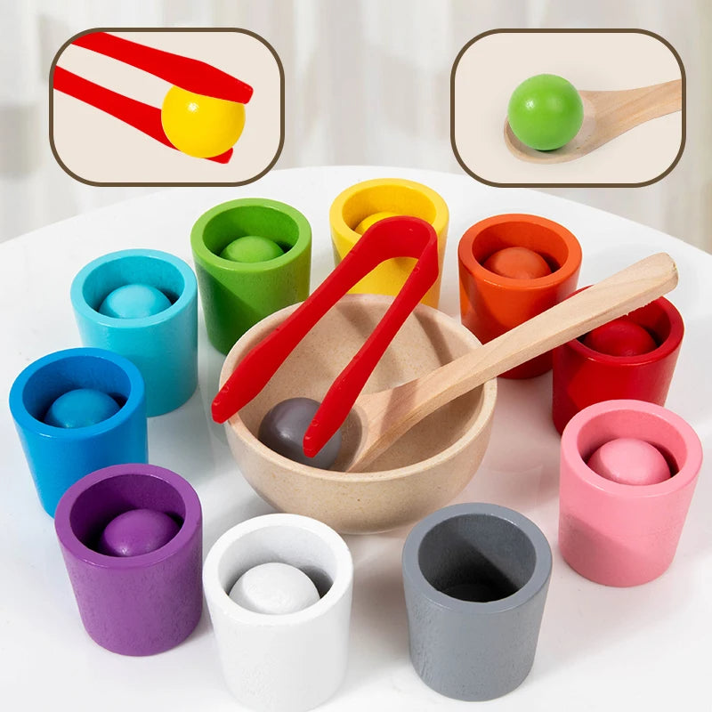 🌈 Montessori Wooden Color Sorting Cups