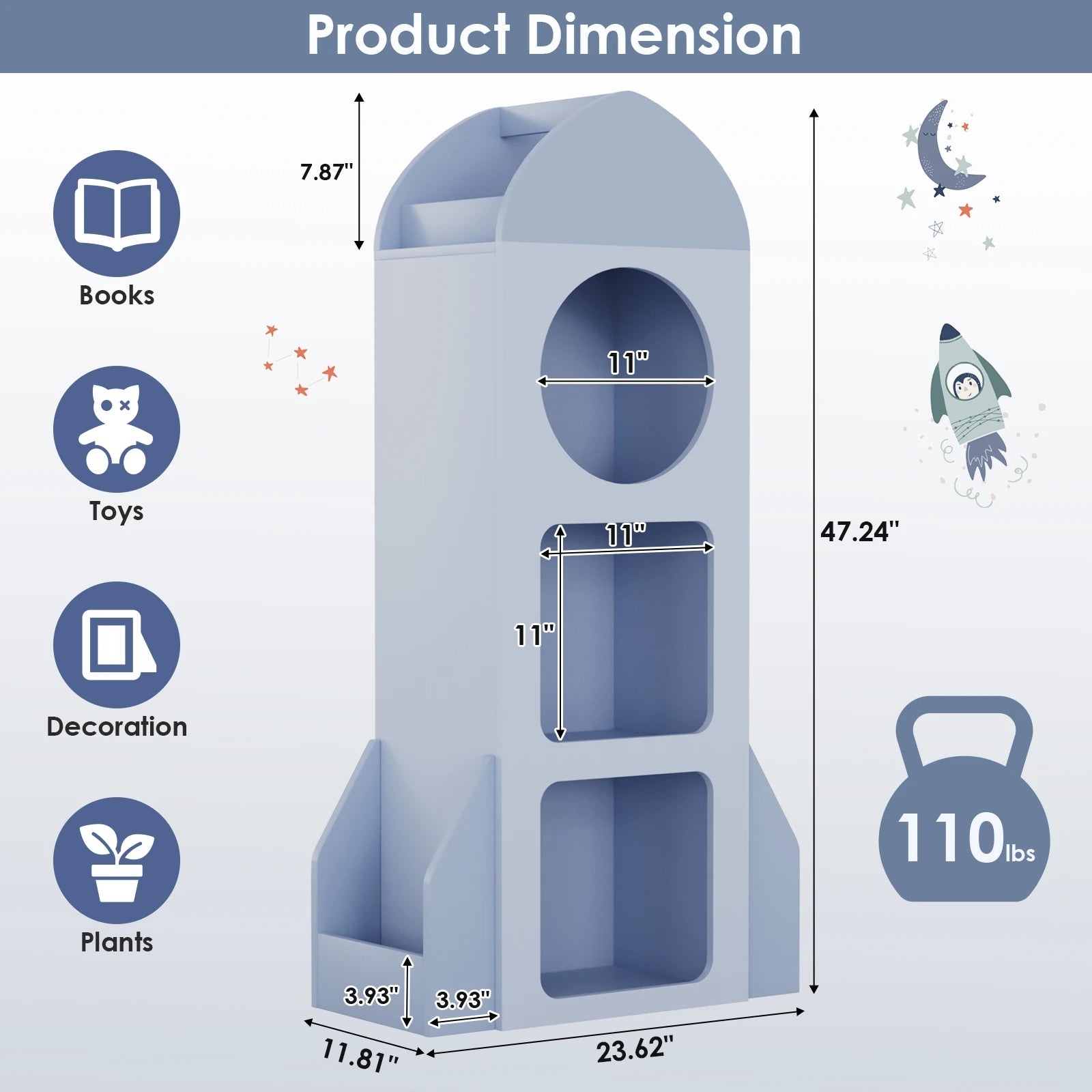 🚀 3-Tier Rocket Baby Bookshelf