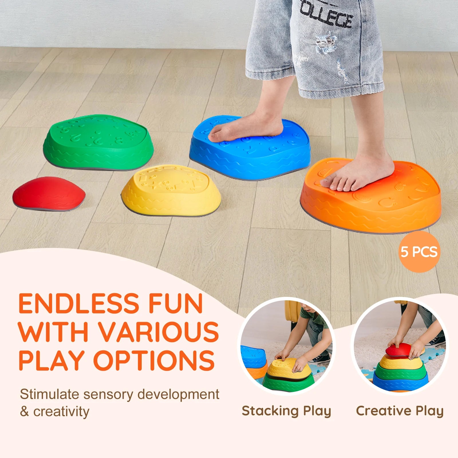 🌈 SucceBuy 5PCS Balance Stepping Stones – Montessori Sensory Training Toy! 🌈