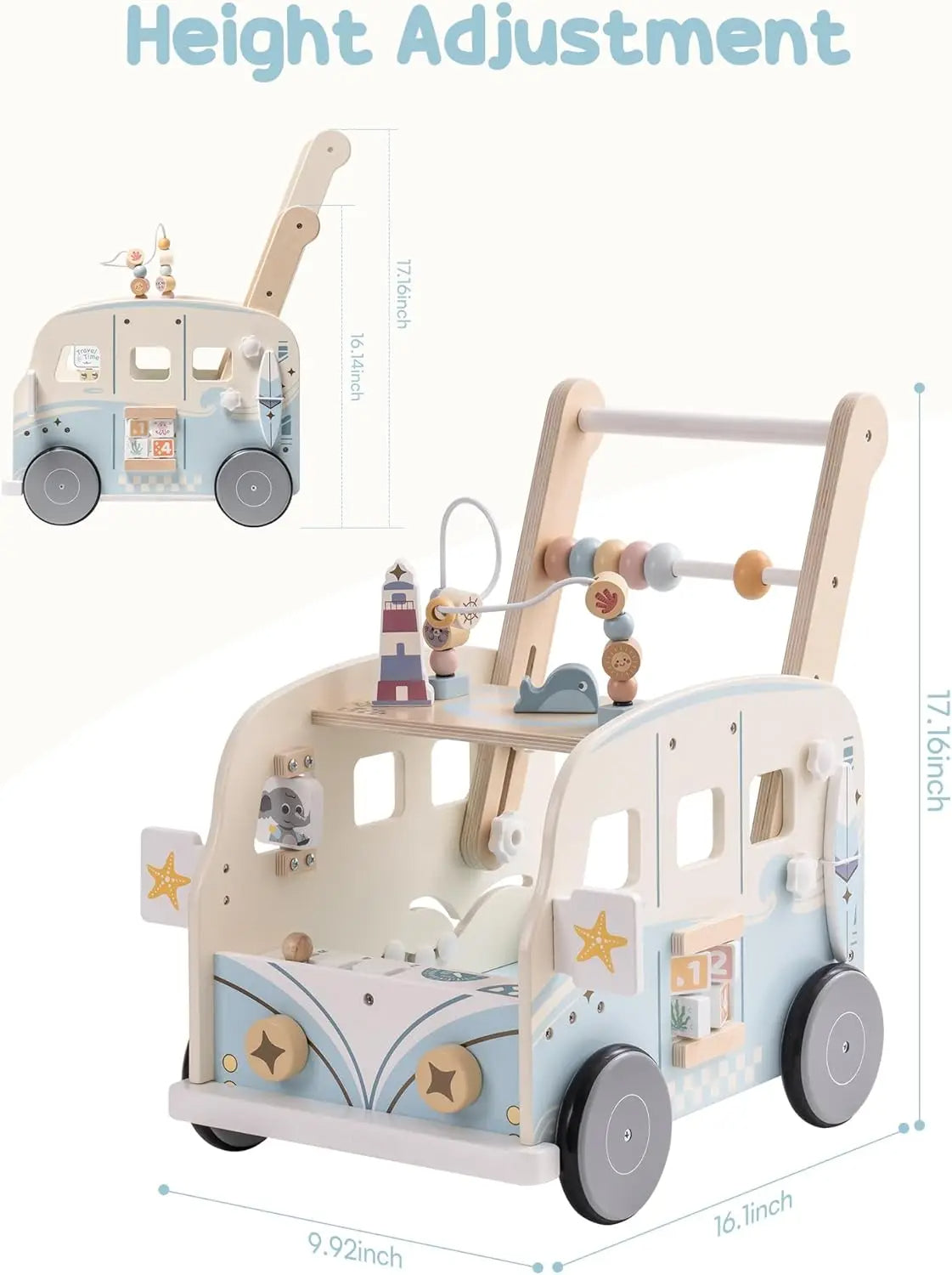 🌟 Wooden Baby Walker – Multifunctional Activity Center for Little Explorers! 🌟