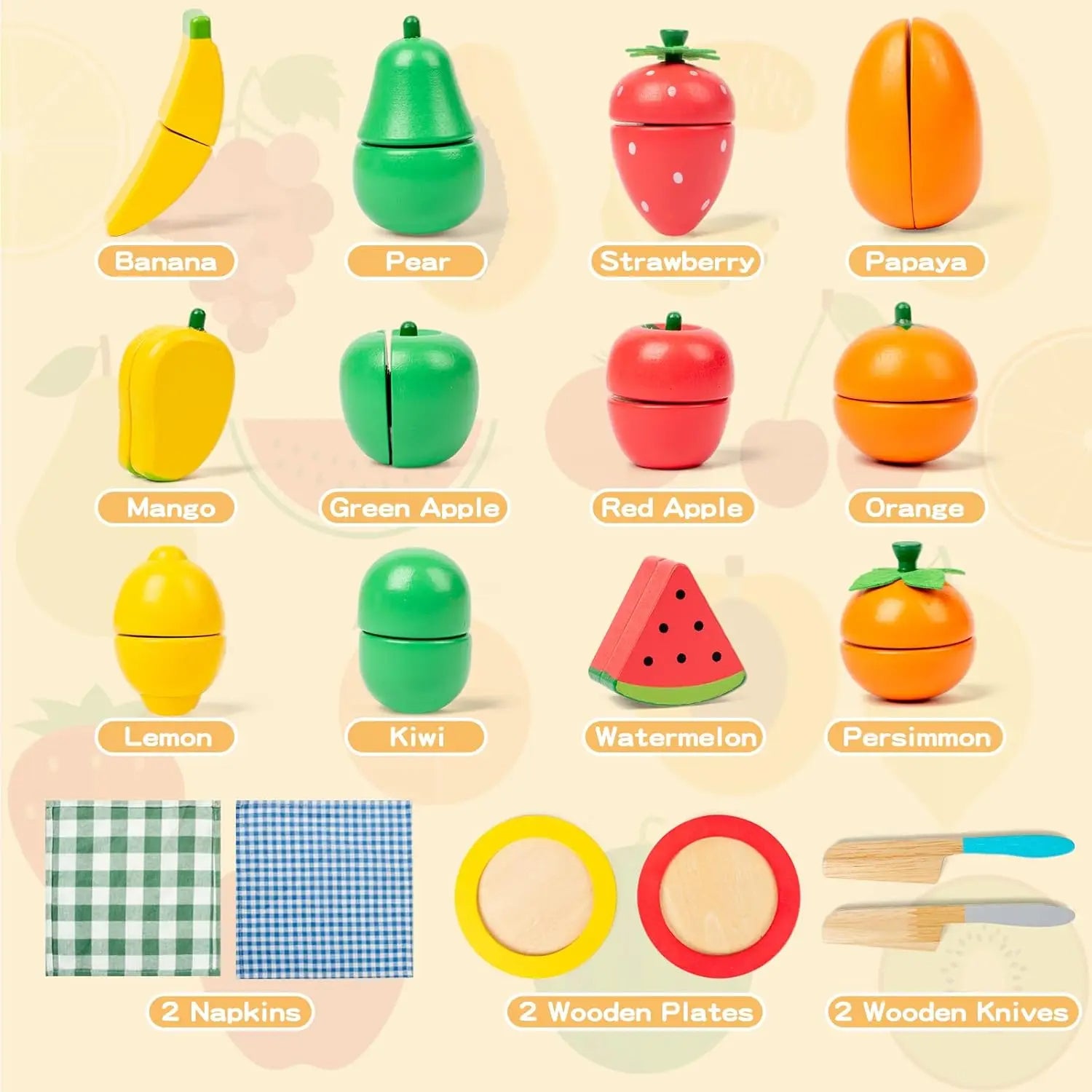 🍎 Wooden Pretend Play Food Set