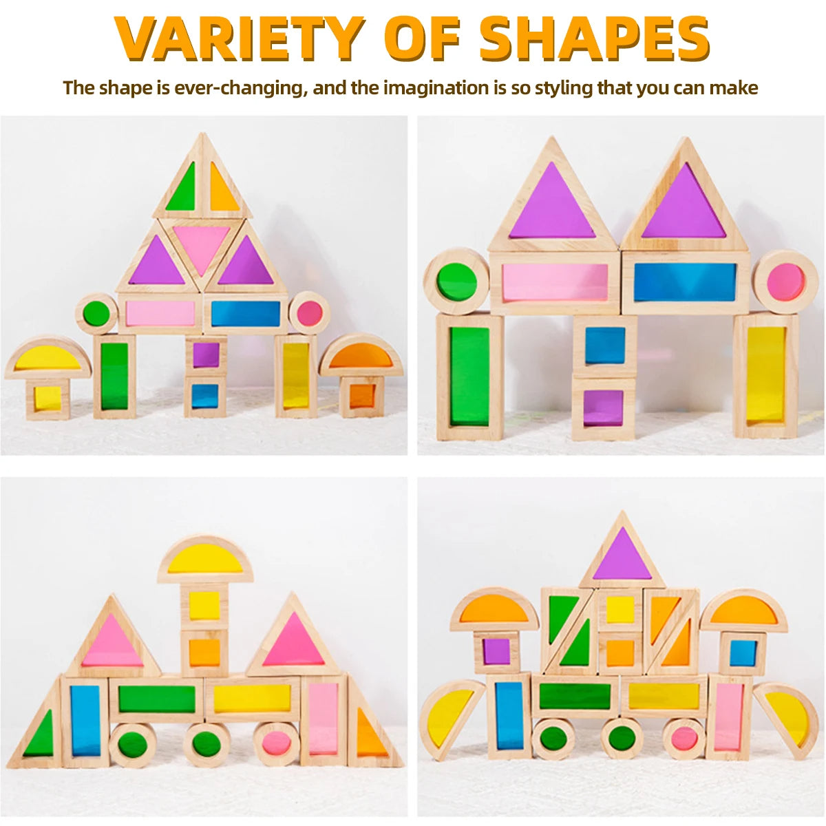 🌈 Montessori Rainbow Wooden Building Blocks