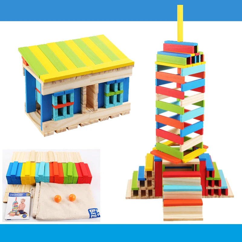 🧩 100pcs DIY Wooden Colorful Building Blocks