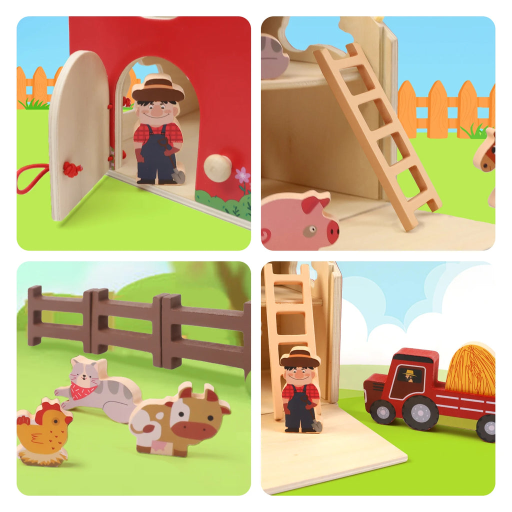 🚜 Wooden Farm Toys with Barn & Tractor