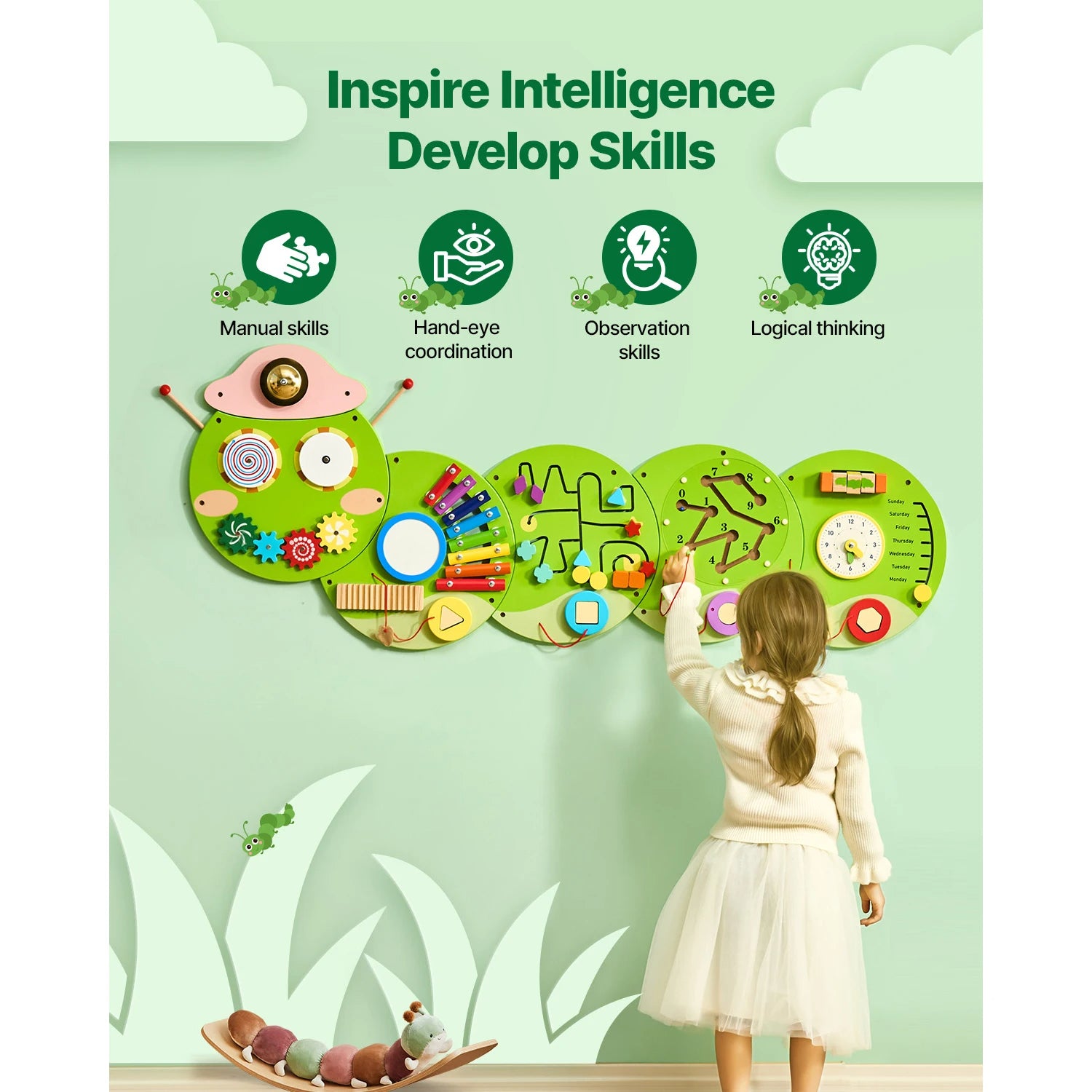 🐛 SucceBuy Caterpillar Busy Board – 12-in-1 Montessori Sensory Learning Center! 🐛