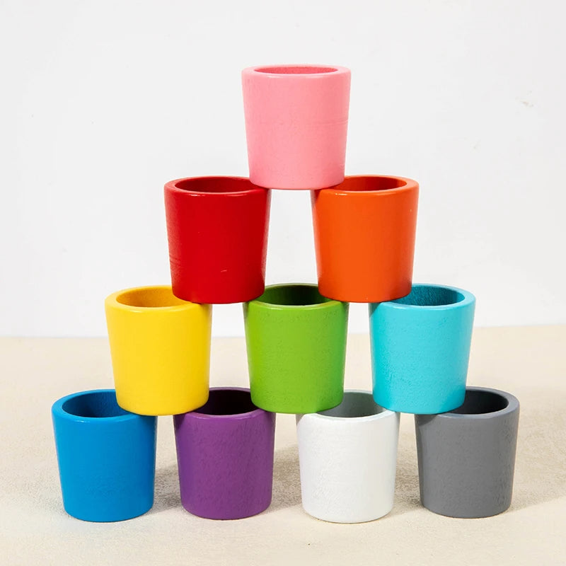 🌈 Montessori Wooden Color Sorting Cups