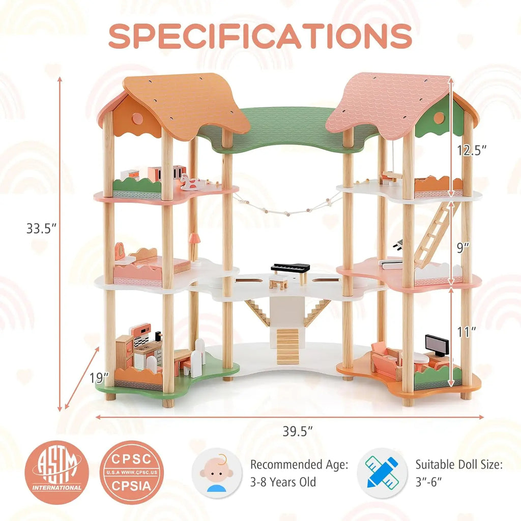 🏠 Wooden Dollhouse for Kids