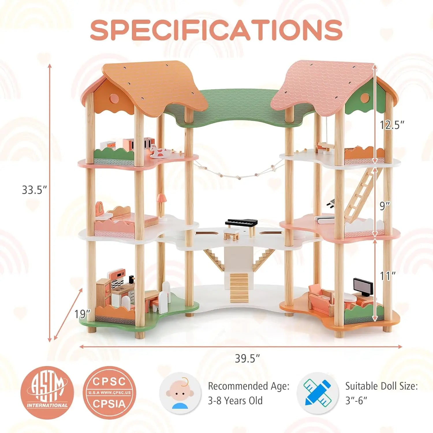 🏠 Wooden Dollhouse for Kids
