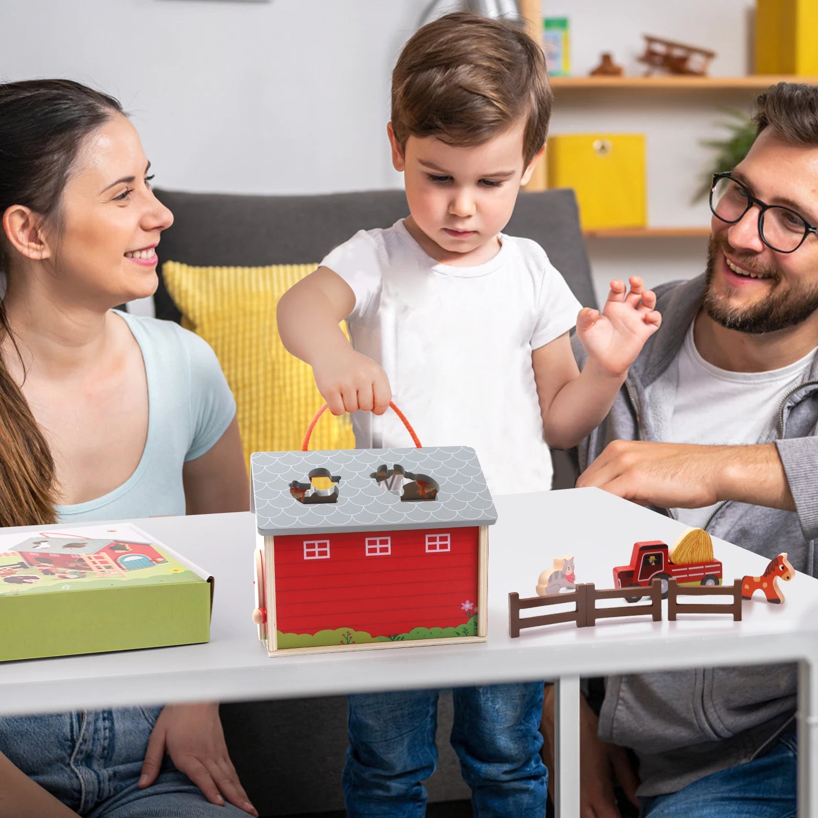 🚜 Wooden Farm Toys with Barn & Tractor