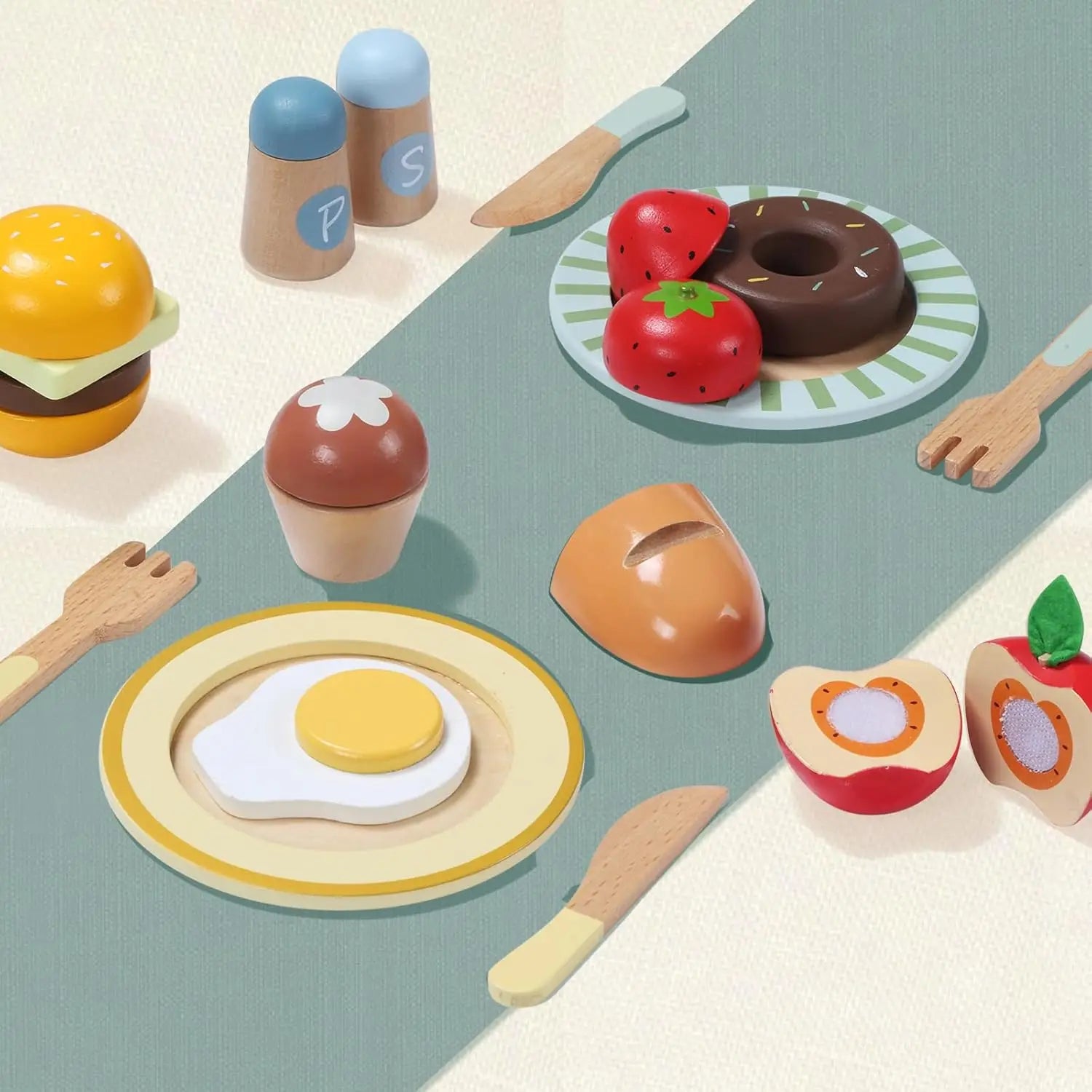 🍎 Wooden Play Food Set – 78PCS