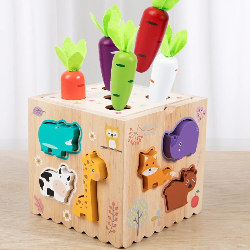 🥕 Interactive 8-in-1 Wooden Montessori Carrot Puzzle