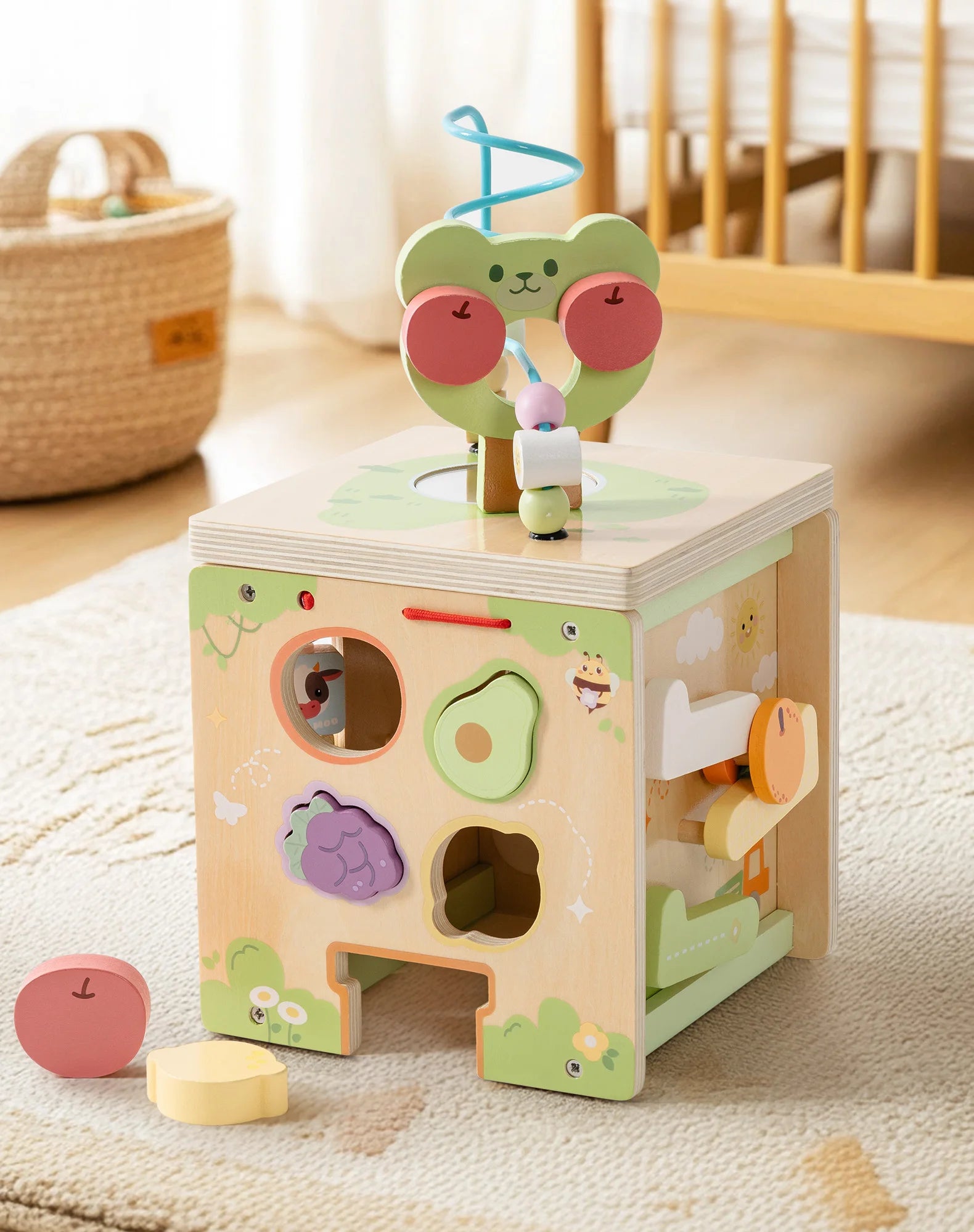 🌟 Wooden Montessori Activity Cube – 9 Games in 1 Educational Toy! 🌟